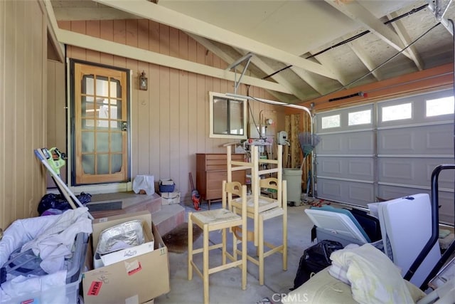 garage with wooden walls