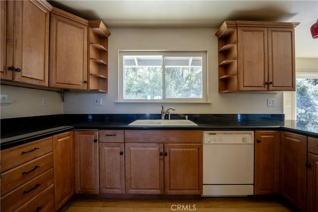 kitchen with dishwasher, light wood-type flooring, and sink