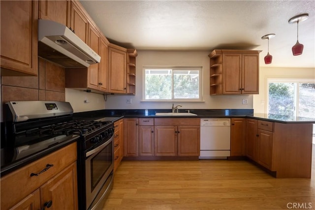 kitchen featuring white dishwasher, plenty of natural light, gas stove, and sink