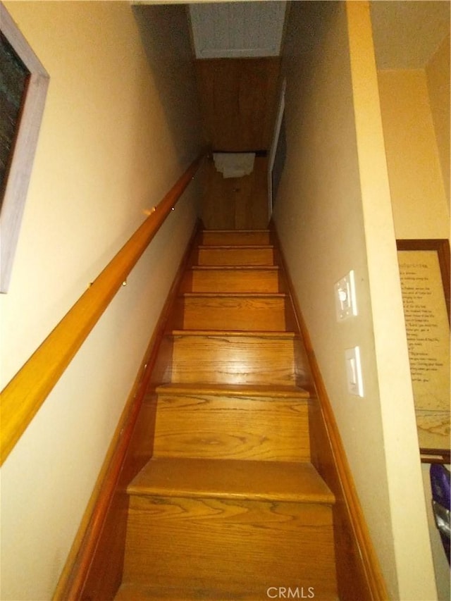 stairway featuring wood-type flooring