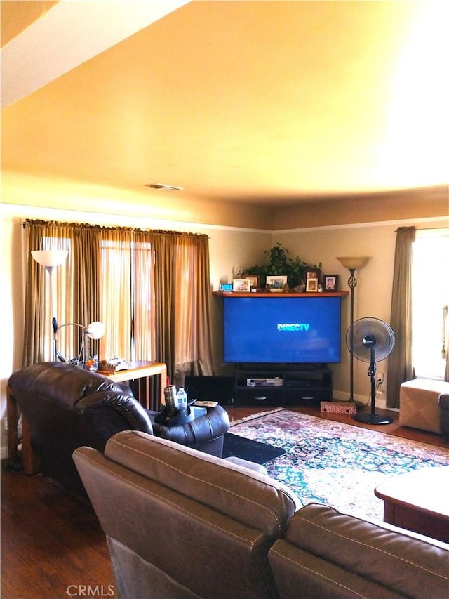 living room with hardwood / wood-style flooring