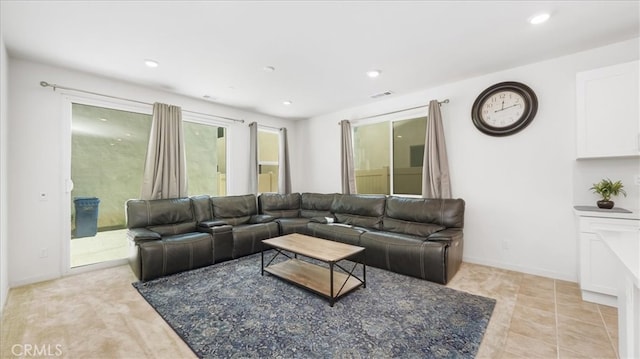 living room with light tile floors