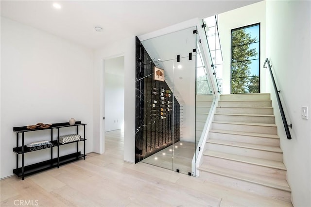 wine room featuring light wood-type flooring