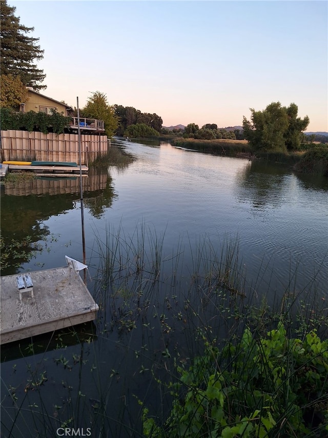 dock area with a water view