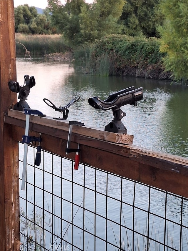 view of dock with a water view