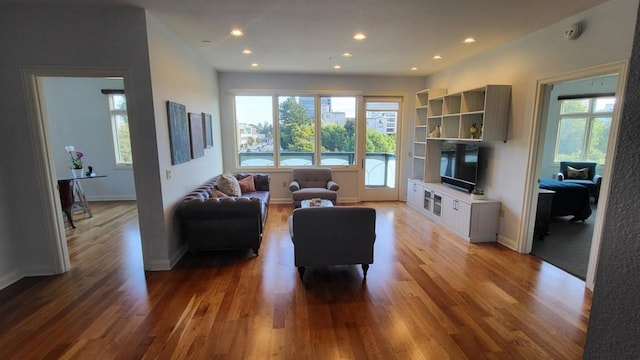 living room with hardwood / wood-style floors