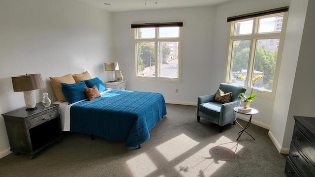 bedroom featuring multiple windows and carpet flooring