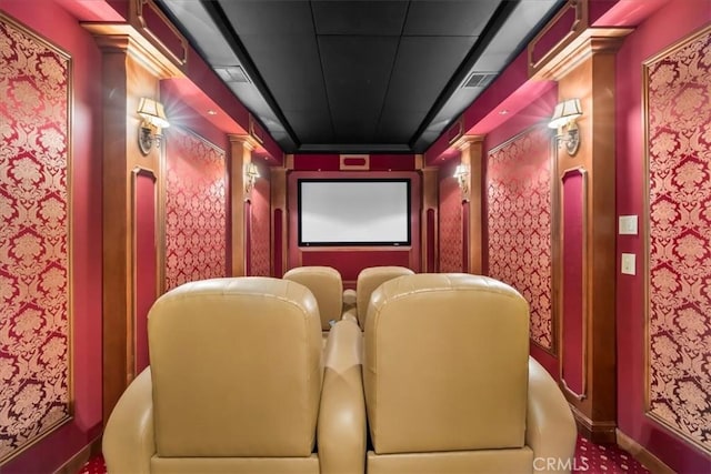 cinema room with ornate columns