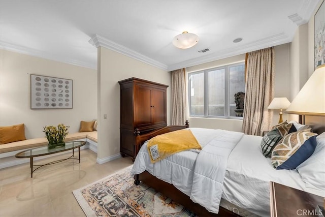 bedroom with ornamental molding