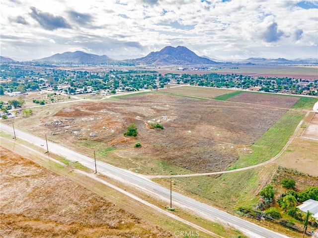 bird's eye view featuring a mountain view and a rural view