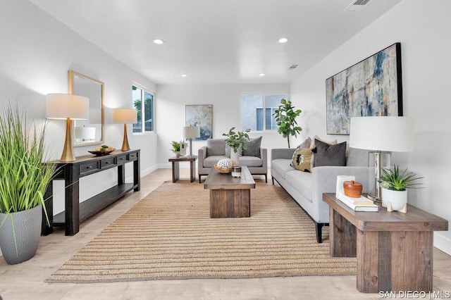 living room featuring light wood-type flooring