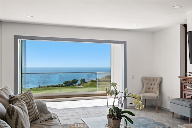 living room with a water view