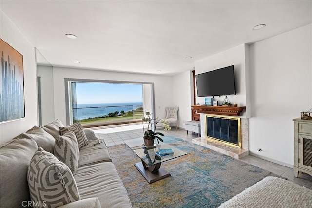 living room featuring light tile patterned floors