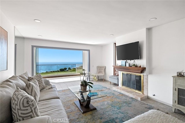 living room with light tile patterned floors