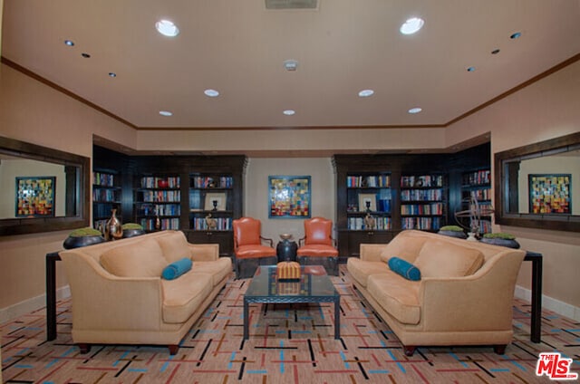 living room featuring ornamental molding