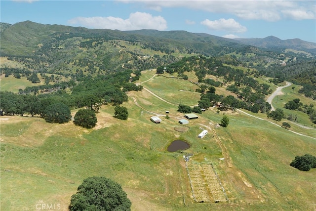 birds eye view of property with a mountain view