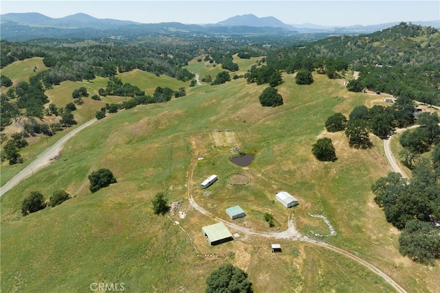 birds eye view of property featuring a mountain view