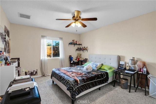 bedroom featuring carpet floors and ceiling fan