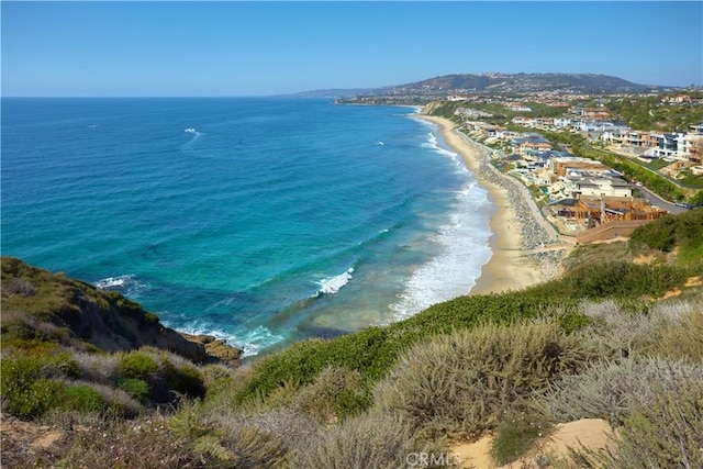 view of water feature with a view of the beach