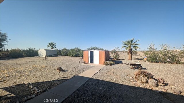 view of yard with a storage unit