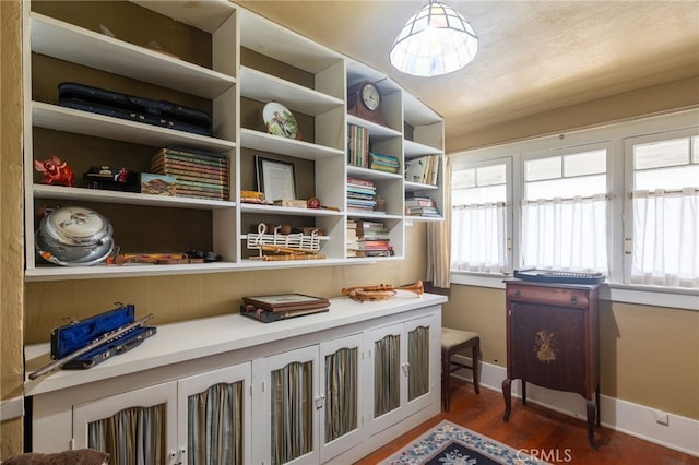 interior space with dark hardwood / wood-style floors