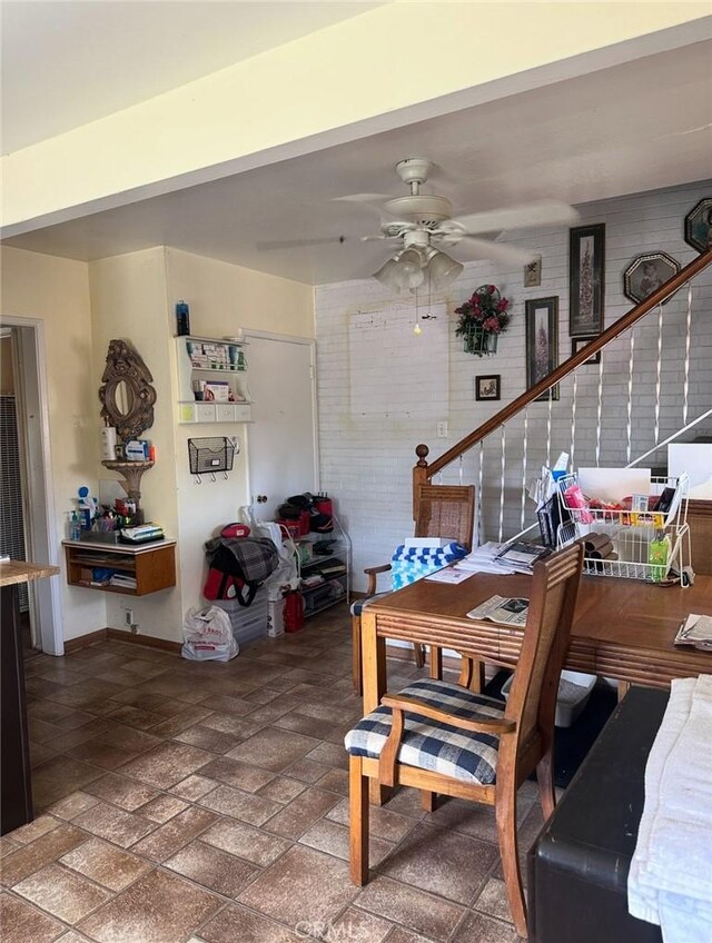 2922 Radnor Ave, Long Beach, CA 90815 - living area with baseboards, a ceiling fan, and stairs