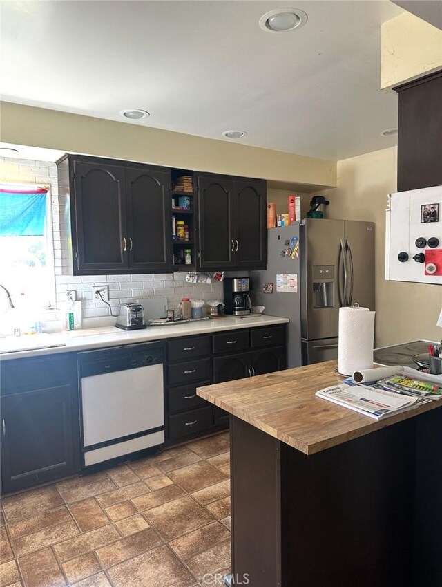 2922 Radnor Ave, Long Beach, CA 90815 - kitchen with open shelves, a sink, stainless steel fridge with ice dispenser, dishwasher, and backsplash