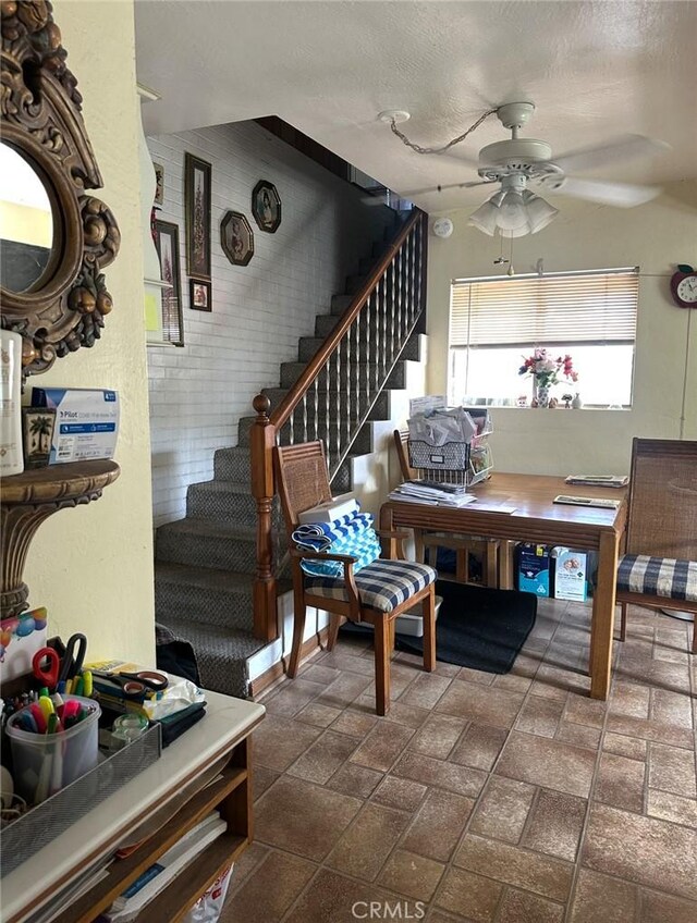 2922 Radnor Ave, Long Beach, CA 90815 - interior space featuring a ceiling fan, stairs, and a textured ceiling