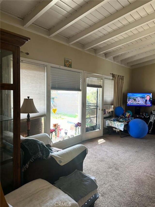 2922 Radnor Ave, Long Beach, CA 90815 - living area featuring carpet flooring and beamed ceiling