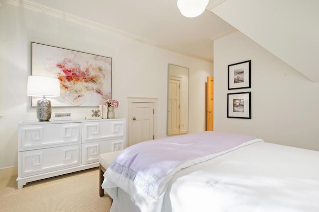 carpeted bedroom featuring crown molding