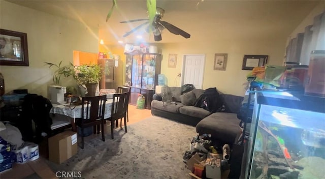 living room featuring ceiling fan