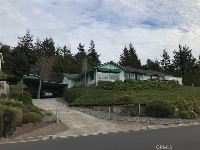 view of front of home with a carport