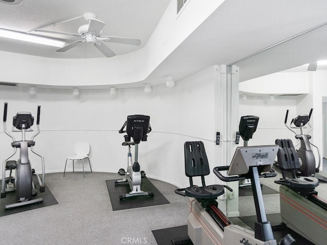 workout area featuring ceiling fan