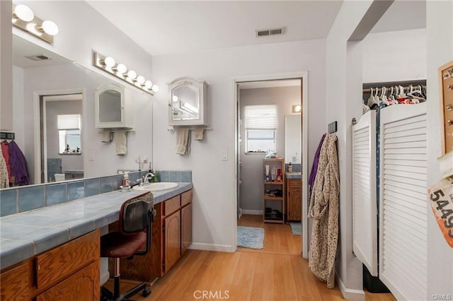 bathroom featuring vanity and wood-type flooring