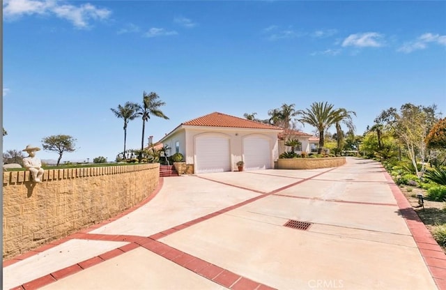 exterior space with a garage