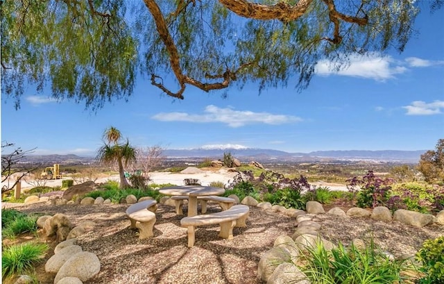 view of yard featuring a mountain view