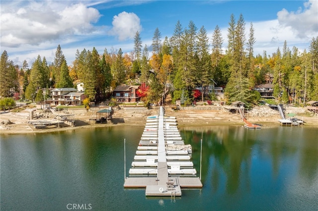 view of dock with a water view