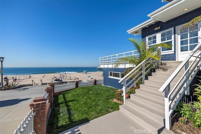 view of water feature with a view of the beach