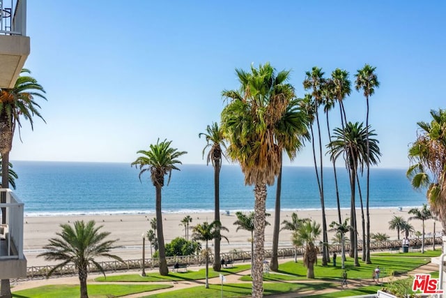 property view of water featuring a beach view