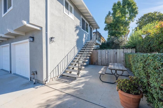 exterior space featuring a garage