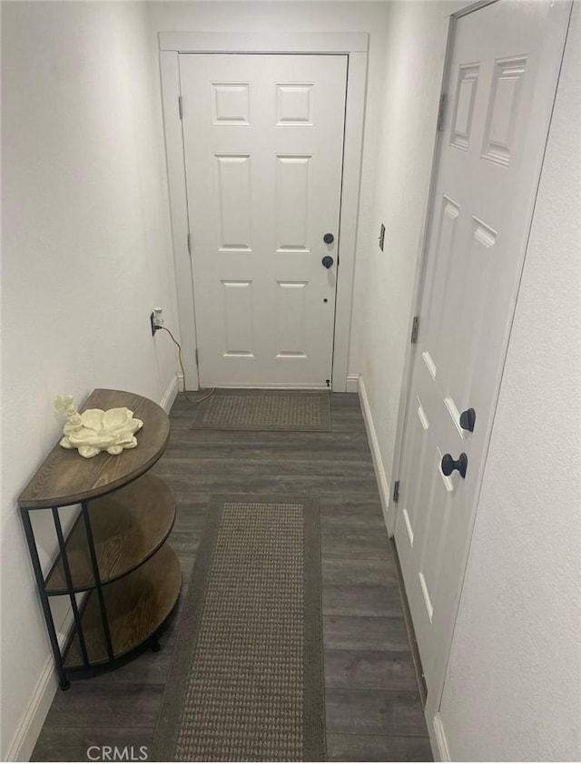 entryway with dark hardwood / wood-style flooring