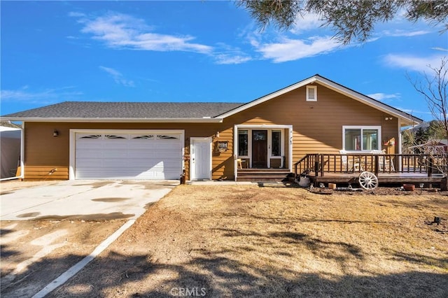 single story home with a garage