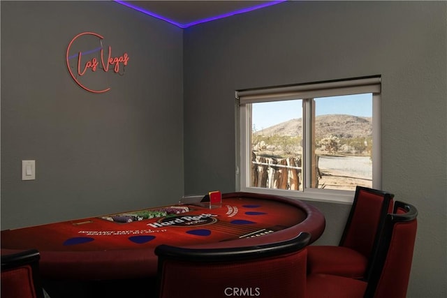 dining area featuring a mountain view