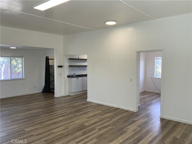 unfurnished living room with dark hardwood / wood-style flooring