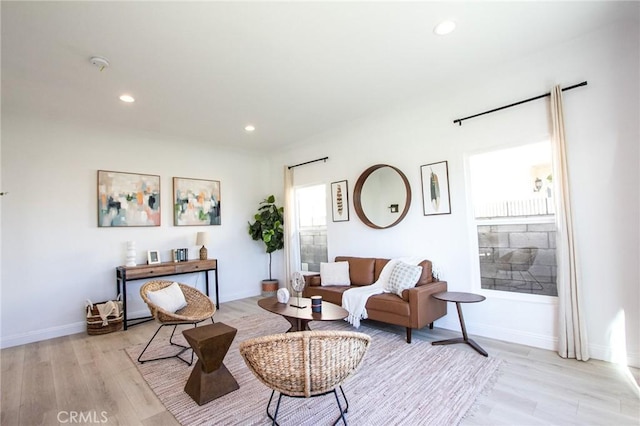 living area with light hardwood / wood-style flooring