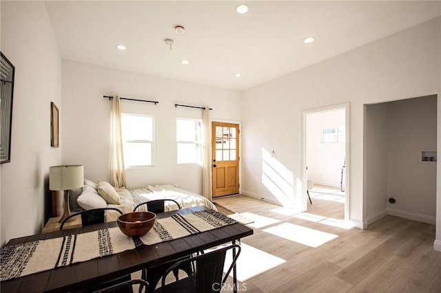 bedroom with light hardwood / wood-style flooring