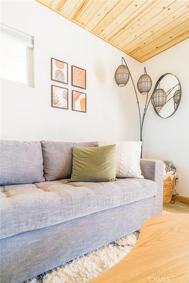 59149 Desert Gold Dr, Yucca Valley, CA 92284 - living area featuring wood ceiling and baseboards