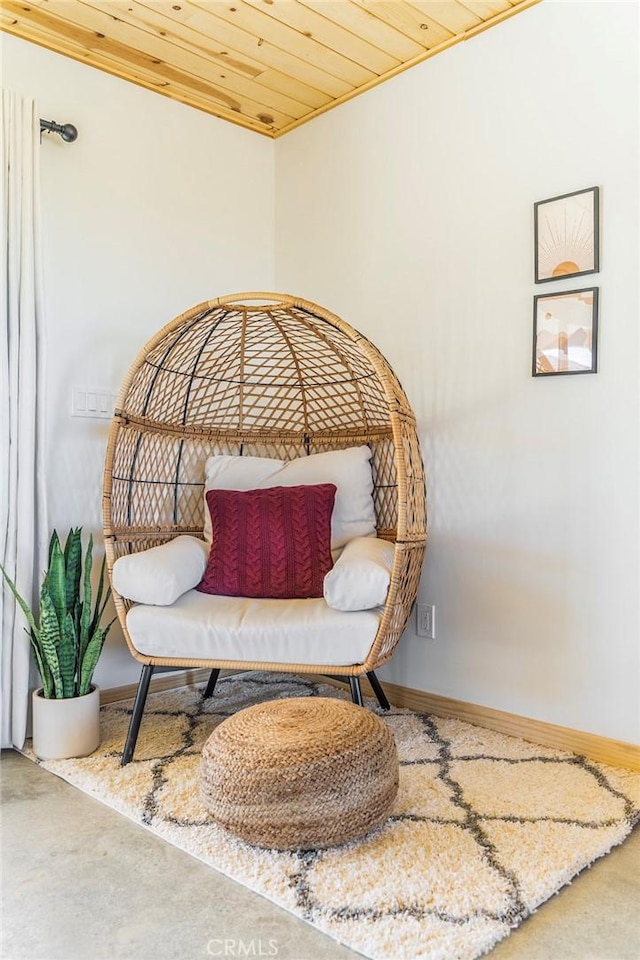 59149 Desert Gold Dr, Yucca Valley, CA 92284 - living area featuring wooden ceiling and baseboards