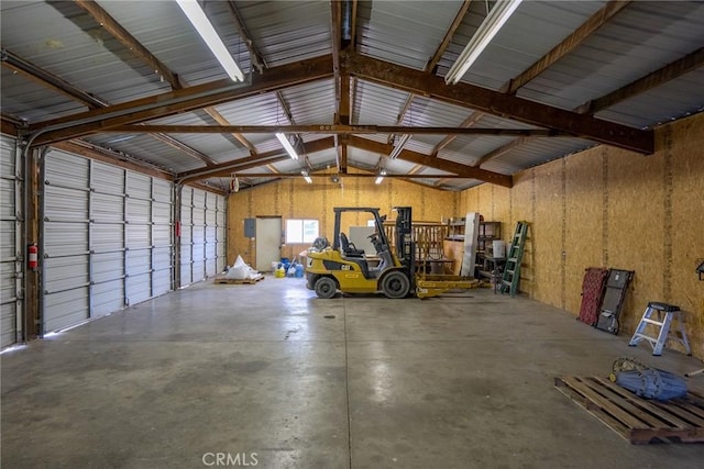 garage with metal wall