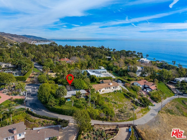 aerial view featuring a water view